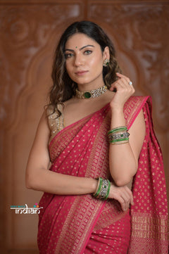 Festive Edit! Ganga Ghat ~ Handloom Khaddi Georgette Saree in Amaranth Pink (Silk Mark Certified) - verymuchindian.com