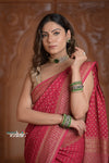 Festive Edit! Ganga Ghat ~ Handloom Khaddi Georgette Saree in Amaranth Pink (Silk Mark Certified) - verymuchindian.com