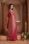 Festive Edit! Ganga Ghat ~ Handloom Khaddi Georgette Saree in Amaranth Pink (Silk Mark Certified) - verymuchindian.com