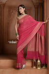 Festive Edit! Ganga Ghat ~ Handloom Khaddi Georgette Saree in Amaranth Pink (Silk Mark Certified) - verymuchindian.com