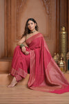 Festive Edit! Ganga Ghat ~ Handloom Khaddi Georgette Saree in Amaranth Pink (Silk Mark Certified) - verymuchindian.com