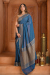 Festive Edit! Ganga Ghat ~ Handloom Khaddi Georgette Saree in Azure Blue (Silk Mark Certified) - verymuchindian.com