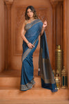 Festive Edit! Ganga Ghat ~ Handloom Khaddi Georgette Saree in Azure Blue (Silk Mark Certified) - verymuchindian.com