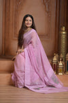 Festive Edit! Ganga Ghat ~ Handloom Khaddi Georgette Saree in Blush Lilac Pink (Silk Mark Certified) - verymuchindian.com