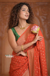 Festive Edit! Ganga Ghat ~ Handloom Khaddi Georgette Saree in Crimson Red (Silk Mark Certified) - verymuchindian.com