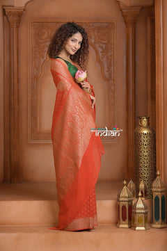 Festive Edit! Ganga Ghat ~ Handloom Khaddi Georgette Saree in Crimson Red (Silk Mark Certified) - verymuchindian.com
