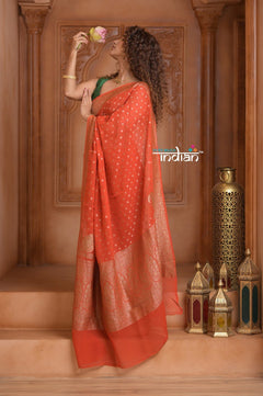 Festive Edit! Ganga Ghat ~ Handloom Khaddi Georgette Saree in Crimson Red (Silk Mark Certified) - verymuchindian.com