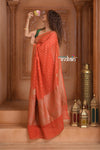 Festive Edit! Ganga Ghat ~ Handloom Khaddi Georgette Saree in Crimson Red (Silk Mark Certified) - verymuchindian.com