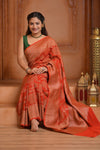 Festive Edit! Ganga Ghat ~ Handloom Khaddi Georgette Saree with Jal in Crimson Red (Silk Mark Certified) - verymuchindian.com