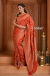 Festive Edit! Ganga Ghat ~ Handloom Khaddi Georgette Saree with Jal in Crimson Red (Silk Mark Certified) - verymuchindian.com