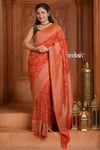 Festive Edit! Ganga Ghat ~ Handloom Khaddi Georgette Saree with Jal in Crimson Red (Silk Mark Certified) - verymuchindian.com