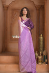 Festive Edit! Ganga Ghat ~ Handloom Kora Silk Jaal Saree with Contrast Pallu in Purple and Lilac (Silk Mark Certified) - verymuchindian.com