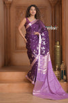 Festive Edit! Ganga Ghat ~ Handloom Kora Silk Jaal Saree with Contrast Pallu in Purple and Lilac (Silk Mark Certified) - verymuchindian.com
