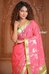 Festive Edit! Ganga Ghat ~ Handloom Kota Silk Jaal Saree with Contrast Pallu in Blush Pink with Green - verymuchindian.com