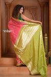Festive Edit! Ganga Ghat ~ Handloom Kota Silk Jaal Saree with Contrast Pallu in Blush Pink with Green - verymuchindian.com