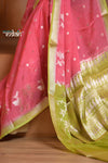 Festive Edit! Ganga Ghat ~ Handloom Kota Silk Jaal Saree with Contrast Pallu in Blush Pink with Green - verymuchindian.com