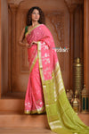 Festive Edit! Ganga Ghat ~ Handloom Kota Silk Jaal Saree with Contrast Pallu in Blush Pink with Green - verymuchindian.com