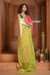 Festive Edit! Ganga Ghat ~ Handloom Kota Silk Jaal Saree with Contrast Pallu in Blush Pink with Green - verymuchindian.com