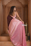 Festive Edit! Ganga Ghat ~ Handloom Kota Silk Jaal Saree with Contrast Pallu in Dark Maroon and Pink (Silk Mark Certified) - verymuchindian.com