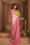Festive Edit! Ganga Ghat ~ Handloom Kota Silk Jaal Saree with Contrast Pallu in Leaf Green and Pink (Silk Mark Certified) - verymuchindian.com