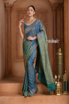Festive Edit! Ganga Ghat ~ Handloom Pure Crepe Silk Banarasi Saree in Azure Blue ( Silk Mark Certified ) - verymuchindian.com