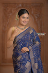 Festive Edit! Ganga Ghat ~ Handloom Pure Crepe Silk Banarasi Saree in Dark Blue (Silk Mark Certified) - verymuchindian.com