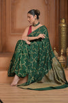 Festive Edit! Ganga Ghat ~ Handloom Pure Crepe Silk Banarasi Saree in Dark Green (Silk Mark Certified) - verymuchindian.com