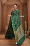 Festive Edit! Ganga Ghat ~ Handloom Pure Crepe Silk Banarasi Saree in Dark Green (Silk Mark Certified) - verymuchindian.com
