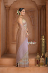Festive Edit! Ganga Ghat ~ Handloom Pure Crepe Silk Banarasi Saree in Lilac Ivory (Silk Mark Certified) - verymuchindian.com