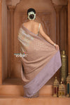 Festive Edit! Ganga Ghat ~ Handloom Pure Crepe Silk Banarasi Saree in Lilac Ivory (Silk Mark Certified) - verymuchindian.com