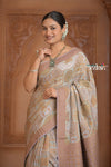 Festive Edit! Ganga Ghat ~ Handloom Pure Crepe Silk Banarasi Saree in Lilac Ivory (Silk Mark Certified) - verymuchindian.com