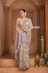 Festive Edit! Ganga Ghat ~ Handloom Pure Crepe Silk Banarasi Saree in Lilac Ivory (Silk Mark Certified) - verymuchindian.com