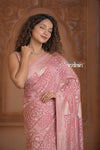 Festive Edit! Ganga Ghat ~ Handloom Pure Crepe Silk Banarasi Saree in Pastel Pink (Silk Mark Certified) - verymuchindian.com