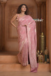 Festive Edit! Ganga Ghat ~ Handloom Pure Crepe Silk Banarasi Saree in Pastel Pink (Silk Mark Certified) - verymuchindian.com