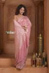 Festive Edit! Ganga Ghat ~ Handloom Pure Crepe Silk Banarasi Saree in Pastel Pink (Silk Mark Certified) - verymuchindian.com