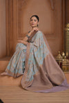 Festive Edit! Ganga Ghat ~ Handloom Pure Crepe Silk Banarasi Saree in Powder Blue (Silk Mark Certified) - verymuchindian.com