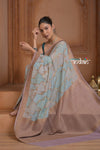 Festive Edit! Ganga Ghat ~ Handloom Pure Crepe Silk Banarasi Saree in Powder Blue (Silk Mark Certified) - verymuchindian.com