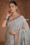 Festive Edit! Ganga Ghat ~ Handloom Pure Crepe Silk Banarasi Saree in Powder Blue (Silk Mark Certified) - verymuchindian.com