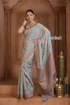 Festive Edit! Ganga Ghat ~ Handloom Pure Crepe Silk Banarasi Saree in Powder Blue (Silk Mark Certified) - verymuchindian.com