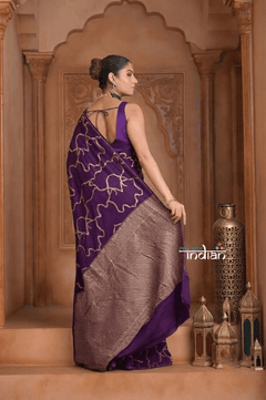 Festive Edit! Ganga Ghat ~ Handloom Pure Crepe Silk Banarasi Saree in Violet (Silk Mark Certified) - verymuchindian.com