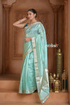 Festive Edit! Ganga Ghat ~ Handloom Pure Katan Silk Saree in Sea Green ( Silk Mark Certified ) - verymuchindian.com
