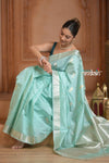 Festive Edit! Ganga Ghat ~ Handloom Pure Katan Silk Saree in Sea Green ( Silk Mark Certified ) - verymuchindian.com