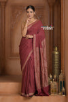 Festive Edit! Ganga Ghat ~ Handloom Pure Kora Crepe Silk Banarasi Saree in Rust Red (Silk Mark Certified) - verymuchindian.com