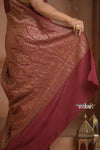 Festive Edit! Ganga Ghat ~ Handloom Pure Kora Crepe Silk Banarasi Saree in Rust Red (Silk Mark Certified) - verymuchindian.com