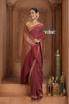 Festive Edit! Ganga Ghat ~ Handloom Pure Kora Crepe Silk Banarasi Saree in Rust Red (Silk Mark Certified) - verymuchindian.com