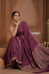 Festive Edit! Ganga Ghat ~ Handloom Pure Kora Crepe Silk Georgette Saree in Dark Maroon Purple ( Silk Mark Certified) - verymuchindian.com