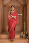 Festive Edit! Ganga Ghat ~ Handloom Pure Kora Crepe Silk Saree in Blush Red ( Silk Mark Certified) - verymuchindian.com