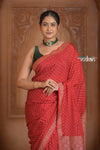 Festive Edit! Ganga Ghat ~ Handloom Pure Kora Crepe Silk Saree in Blush Red ( Silk Mark Certified) - verymuchindian.com