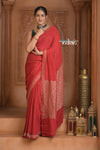 Festive Edit! Ganga Ghat ~ Handloom Pure Kora Crepe Silk Saree in Blush Red ( Silk Mark Certified) - verymuchindian.com