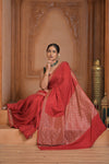 Festive Edit! Ganga Ghat ~ Handloom Pure Kora Crepe Silk Saree in Blush Red ( Silk Mark Certified) - verymuchindian.com